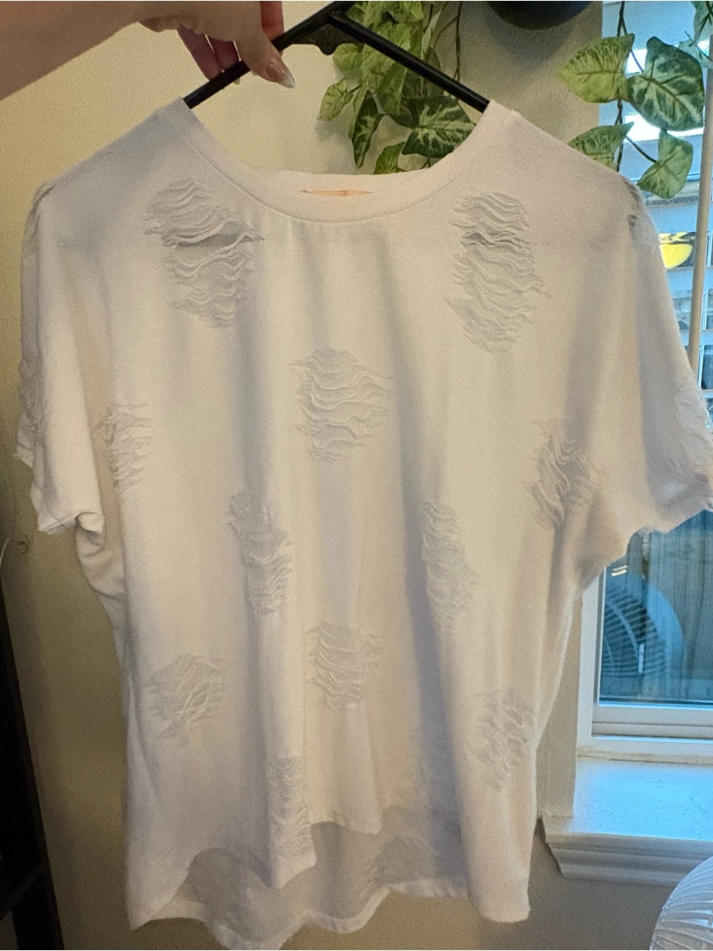 Sweet Romeo White Distressed Short Sleeve Tee